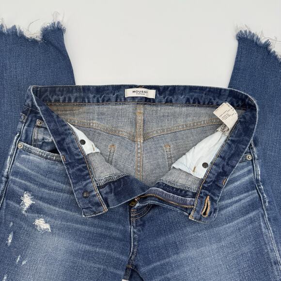 Moussy Vintage MV Mid Rise Heavily Distressed Skinny Jeans Size 29 Raw Hem Ankle - Picture 4 of 10